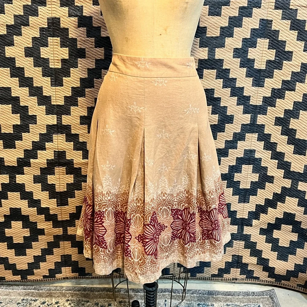 Earthy henna tattoo mandala tribal skirt 100% linen midi‎ mini pleated plus size - Picture 7 of 11